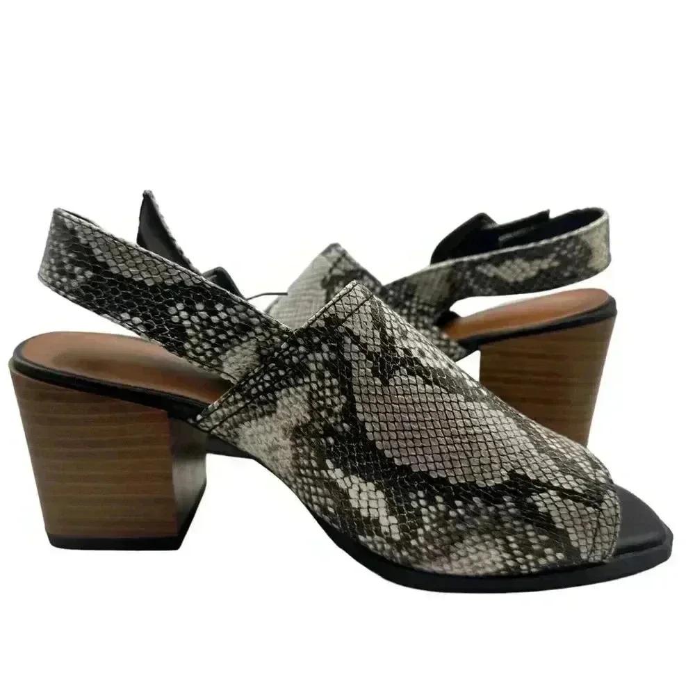 Vince Camuto Sovetta Leather Open Toe‎ Block Heels Snake Embossed Size M 6/6.5 - Picture 8 of 11